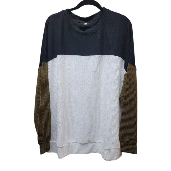 Color Block Long Sleeve Crewneck Knitted Pullover Drop Shoulder Top - NWOT - Picture 3 of 3